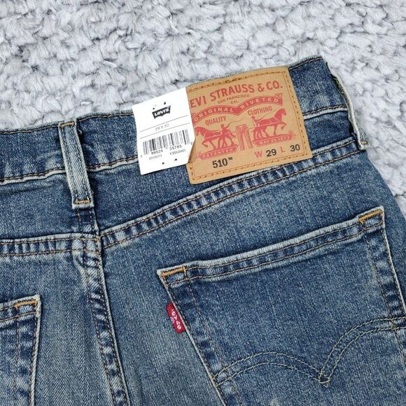 Levi's 510 Skinny Flex Stretch Jeans Ripped Distressed Blue Men's Size 29 x 30 - Picture 4 of 12